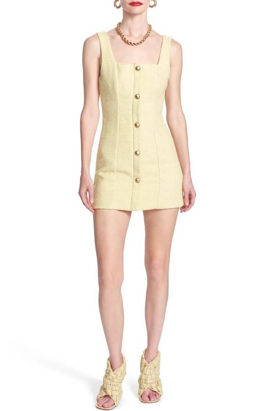 Corey Lynn Calter Dita Tweed Shift Mini Dress Bamboo Yellow S Quiet Luxury Chic